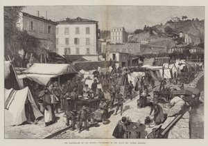 Le tremblement de terre sur la Riviera, campement sur la place des Carmes, Menton