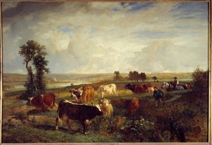 Vue prise des hauteurs de Suresnes (Hauts-de-Seine). Peinture de Constant Troyon (1810-1865)