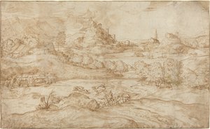 Paysage avec Bergers Chassant un Loup