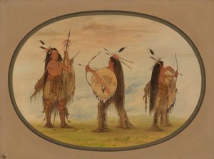 Trois guerriers Mandan armés pour la guerre
