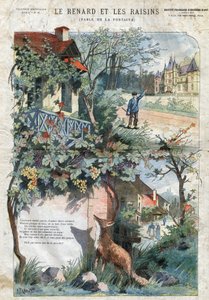 Le renard et les raisins. Fables de Jean de La Fontaine (1621-95). Illustration de Gustave Fraipont (1849-1923). Collection privée.