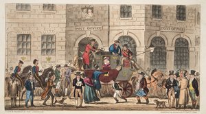 Le bureau de poste de Bristol, arrivée du courrier de Londres, de The English Spy, publié à Londres, 1824