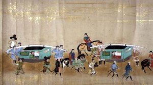 Sixième ambassade coréenne au Japon en Meireki 1 lors de la succession de Tokugawa Ietsuna en 1651, peut-être par Kano Masunobu (1625-94) (peinture sur rouleau) (détail)