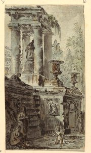 Fantaisie architecturale avec figures se baignant - Jean Charles Delafosse