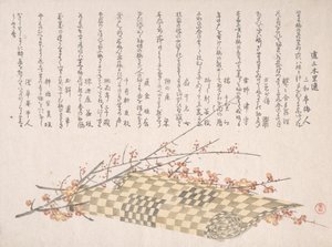 Branches de prunier avec fleurs et natte roulée, XIXe siècle