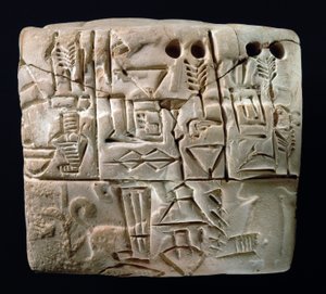 Tablette cunéiforme pictographique ancienne, Mésopotamie, Uruk, vers 3100-2900 av. J.-C.