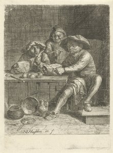 Paysans à une table avec du pain