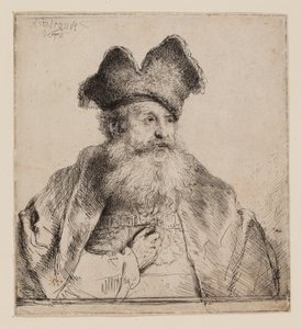Vieil homme avec un bonnet de fourrure divisé