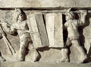 Bas-relief représentant une bataille de gladiateurs