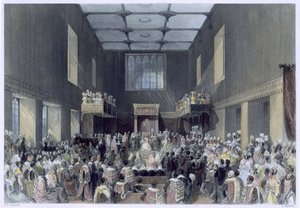 La Chambre des Lords, Sa Majesté ouvrant la session du Parlement, gravée par Henry Melville, vers 1840 - Thomas Hosmer Shepherd