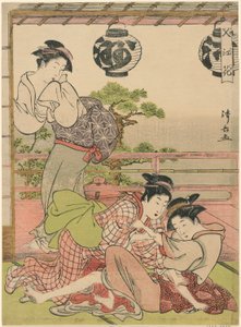 Deux geishas se disputant une lettre (Fumi no arasoi), de la série "Fleurs de Nakasu (Nakasu no hana)"