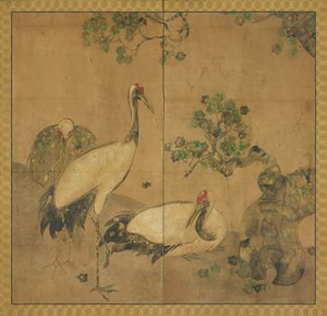Trois grues sous un arbre, période Edo, 1615-1868