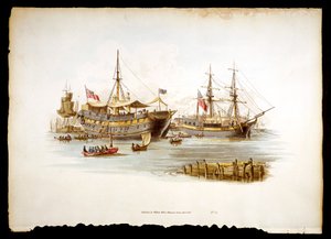 Navires-prisons ou tenders sur la Tamise près de la Tour de Londres, 1805