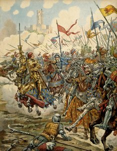 Histoire de France au Moyen Âge : Le roi Louis XI dit le Prudent (1423-1483) à la tête de son armée lors de la bataille de Montlhéry contre la Ligue du Bien Public, le 16 juillet