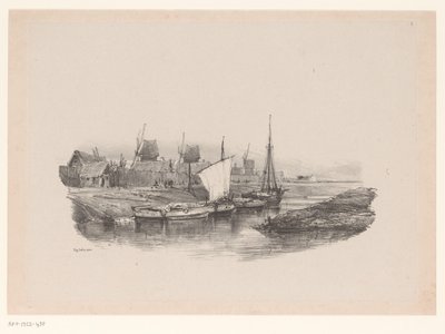 Port avec bateaux et moulins à vent - Eugene Isabey